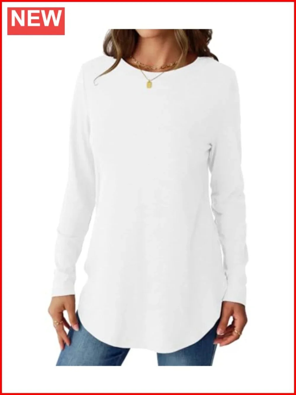 Women's Long Sleeve Tunic Top Loose Fit Crew Neck Casual Split Hem Lightweight